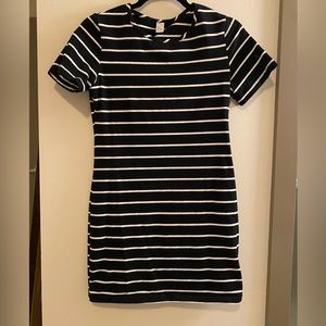 Black & white stripe fitted tunic dress